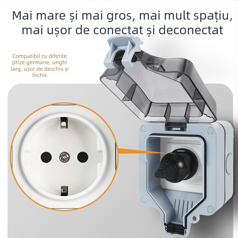 Priză exterioară IP66 rezistentă la apă, montaj pe perete, industrială, priză unică, standard european, stil german