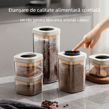Recipient sigilat cu vid din PET, calitate alimentară, pătrat, 301–500 ml, pentru boabe de cafea și cereale