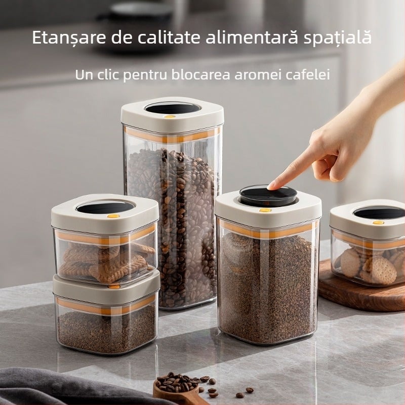 Recipient sigilat cu vid din PET, calitate alimentară, pătrat, 301–500 ml, pentru boabe de cafea și cereale