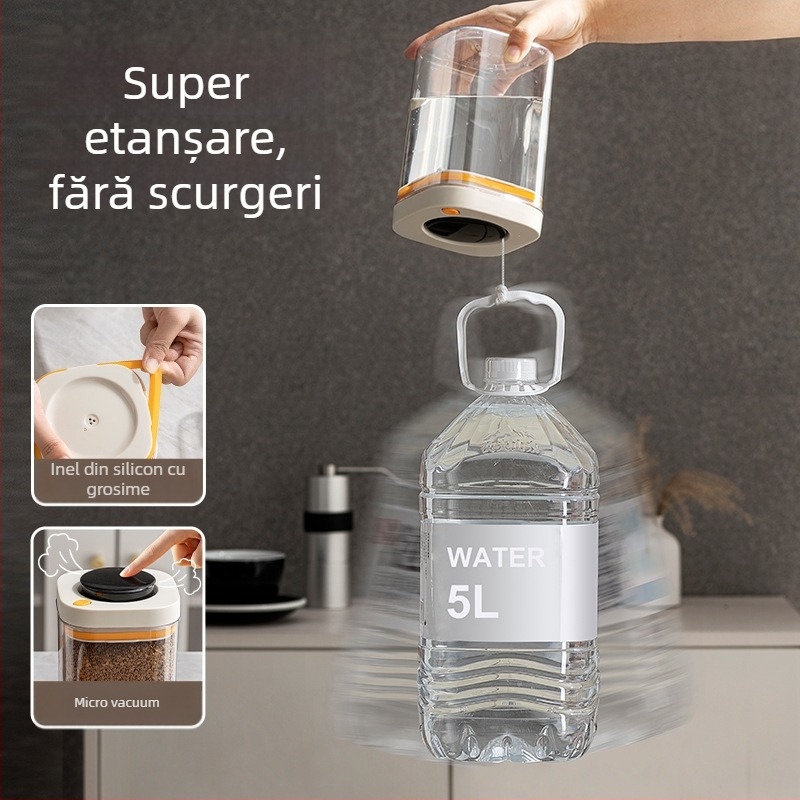 Recipient sigilat cu vid din PET, calitate alimentară, pătrat, 301–500 ml, pentru boabe de cafea și cereale