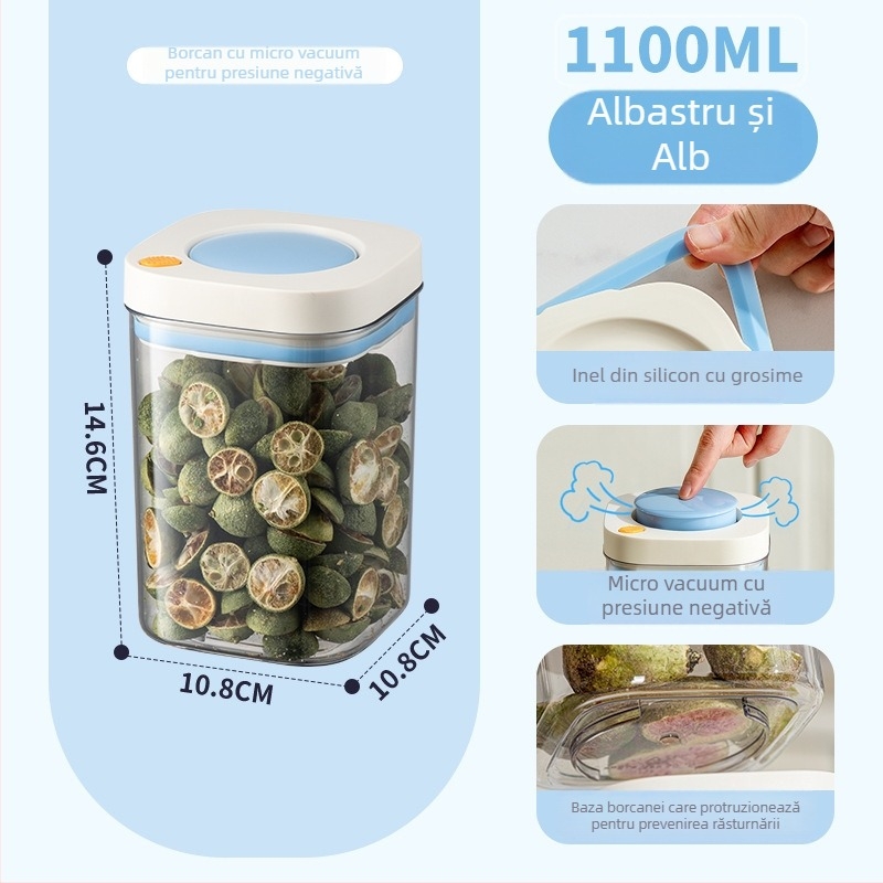 Recipient sigilat cu vid din PET, calitate alimentară, pătrat, 301–500 ml, pentru boabe de cafea și cereale