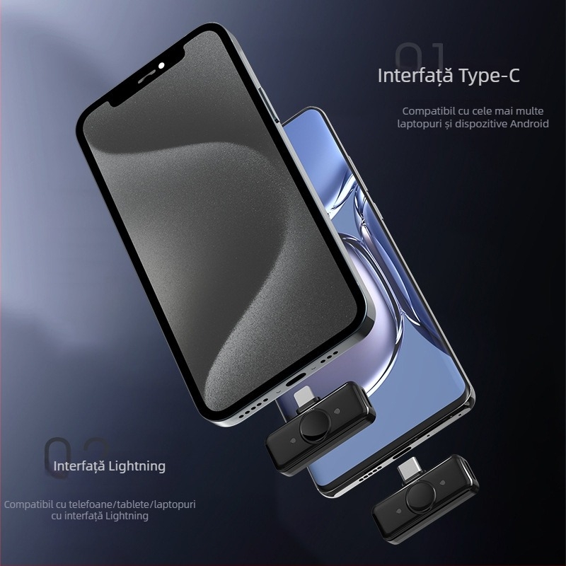 Microfon lavalier Q9 fără fir pentru streaming live și înregistrare video pe mobil — Bluetooth 5.3, 20Hz–20kHz, SNR ≥60dB, durata bateriei 6–8h