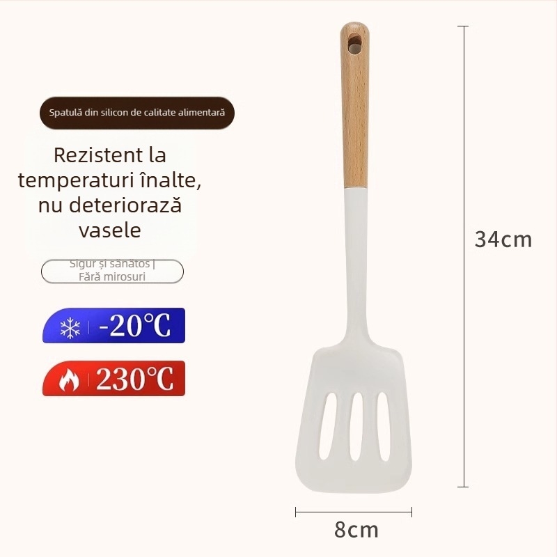 Set spatule din silicon cu mâner din lemn, rezistent la temperaturi înalte, antiaderent