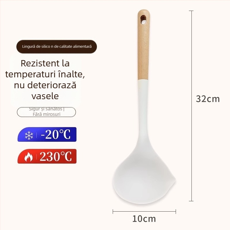 Set spatule din silicon cu mâner din lemn, rezistent la temperaturi înalte, antiaderent