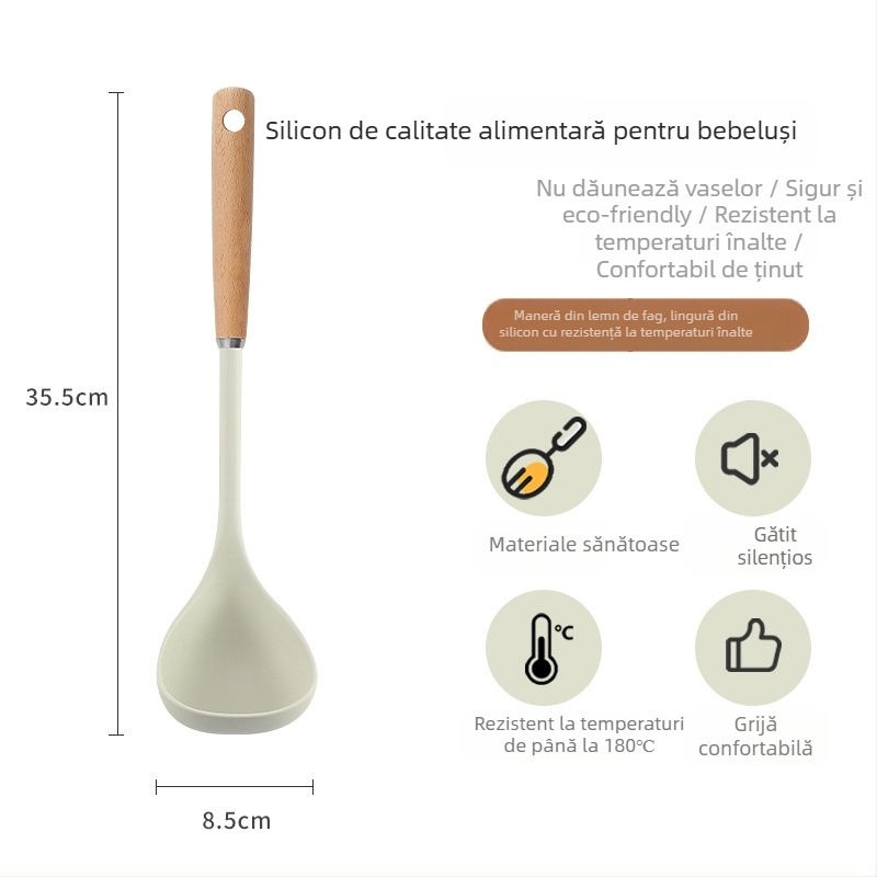 Set spatule din silicon cu mâner din lemn, rezistent la temperaturi înalte, antiaderent