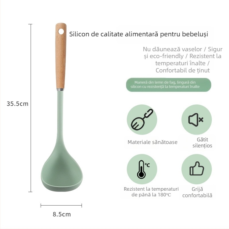 Set spatule din silicon cu mâner din lemn, rezistent la temperaturi înalte, antiaderent