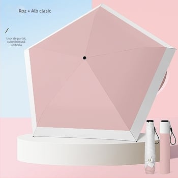 Umbrelă de soare ultraușoară, cu 6 spițe, tijă din aluminiu, țesătură poliester 210T, deschidere și închidere manuală, protecție UV UPF > 50