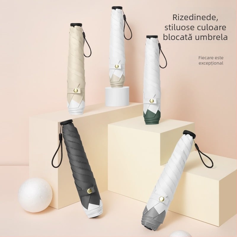 Umbrelă de soare ultraușoară, cu 6 spițe, tijă din aluminiu, țesătură poliester 210T, deschidere și închidere manuală, protecție UV UPF > 50