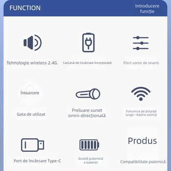Mikrofón lavalier cu husă de încărcare pentru streaming live – Bluetooth 5.0, baterie încorporată, răspuns în frecvență 20 Hz–20 kHz, SNR ≥60 dB, durată de viață a bateriei 6–8 ore.
