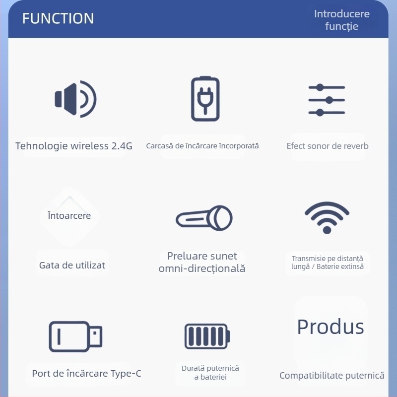 Mikrofón lavalier cu husă de încărcare pentru streaming live – Bluetooth 5.0, baterie încorporată, răspuns în frecvență 20 Hz–20 kHz, SNR ≥60 dB, durată de viață a bateriei 6–8 ore.