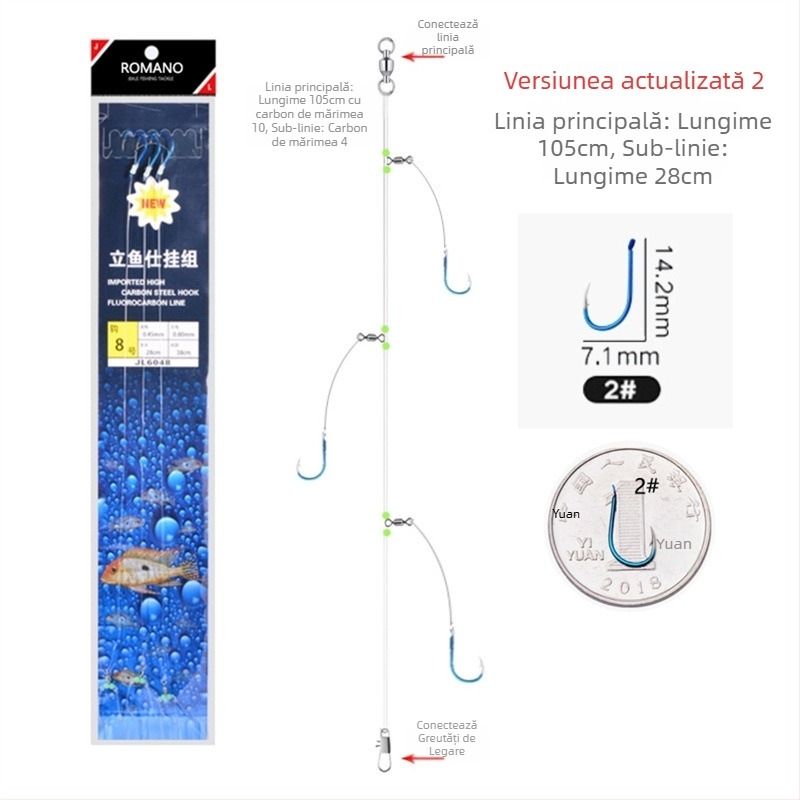 Romano cârlig cu sfoară Nr. 6, cu barbă, pescuit marin din barcă