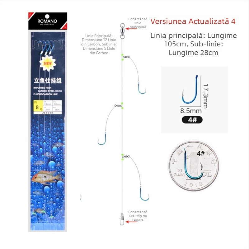 Romano cârlig cu sfoară Nr. 6, cu barbă, pescuit marin din barcă