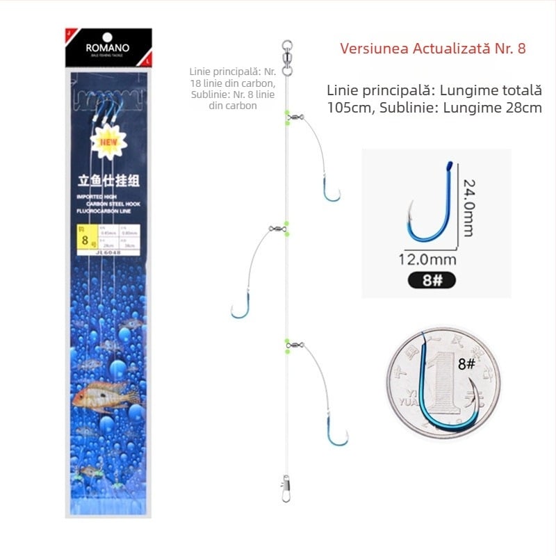 Romano cârlig cu sfoară Nr. 6, cu barbă, pescuit marin din barcă