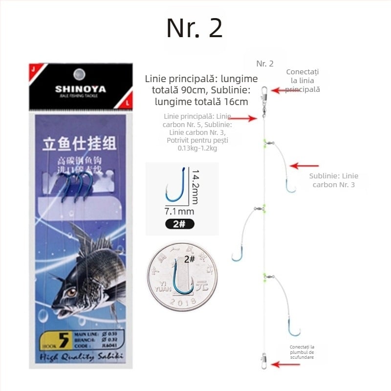 Romano cârlig cu sfoară Nr. 6, cu barbă, pescuit marin din barcă