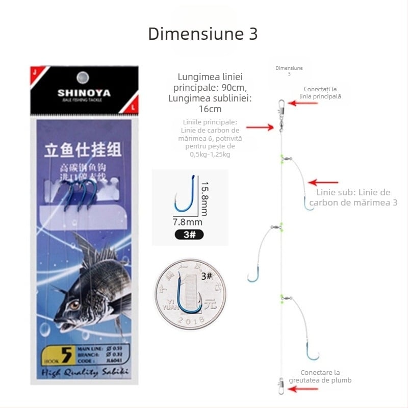 Romano cârlig cu sfoară Nr. 6, cu barbă, pescuit marin din barcă