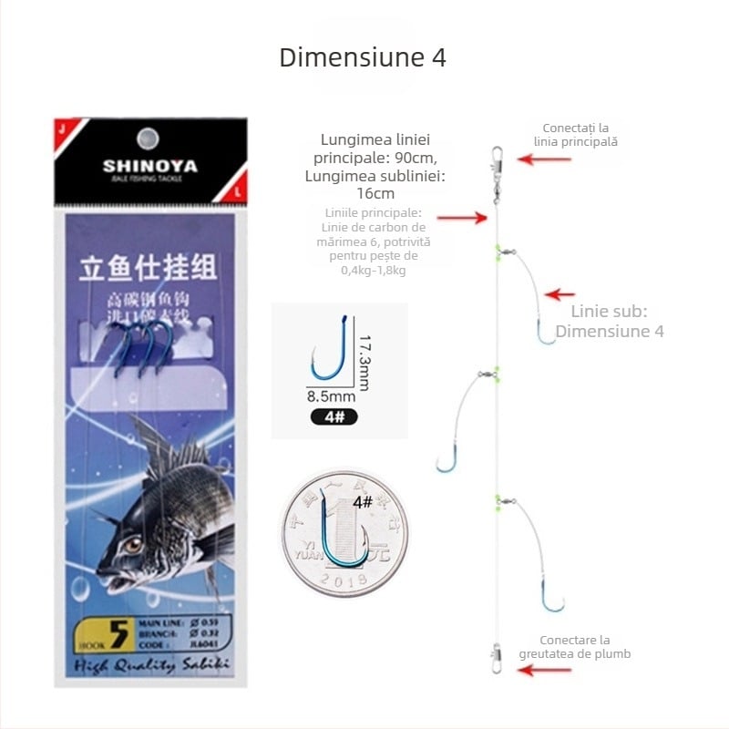 Romano cârlig cu sfoară Nr. 6, cu barbă, pescuit marin din barcă