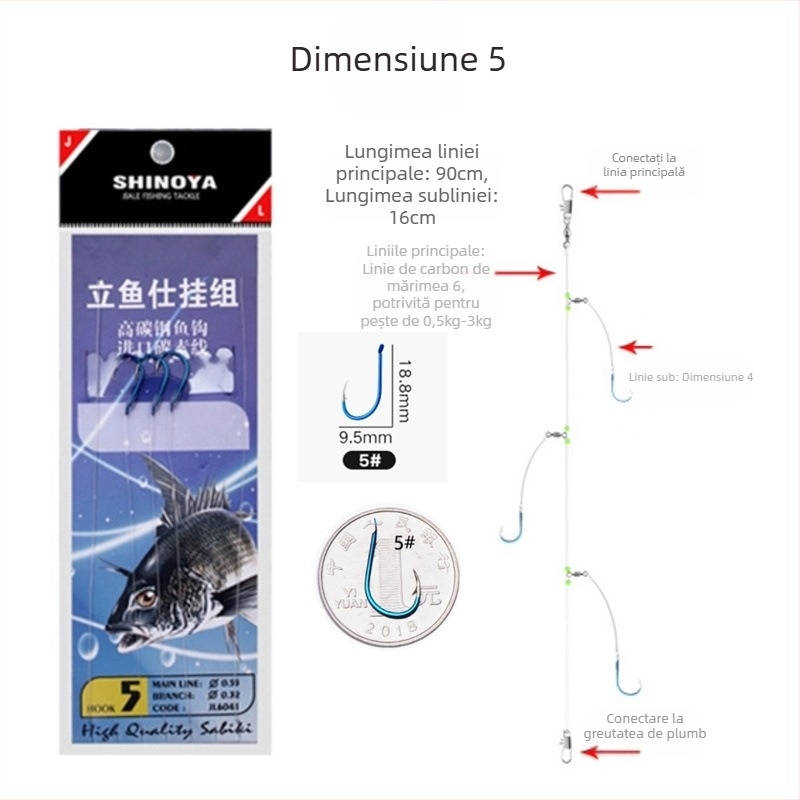 Romano cârlig cu sfoară Nr. 6, cu barbă, pescuit marin din barcă