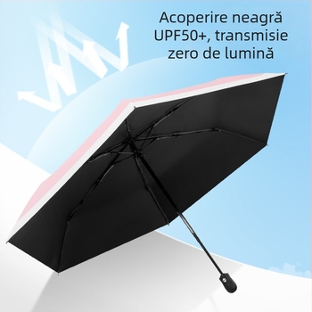 Umbrelă pliantă ultra-ușoară, deschidere automată, închidere semi-automată, cadru din aliaj cu 6 brațe, ax din oțel, țesătură 30D cu acoperire lipită