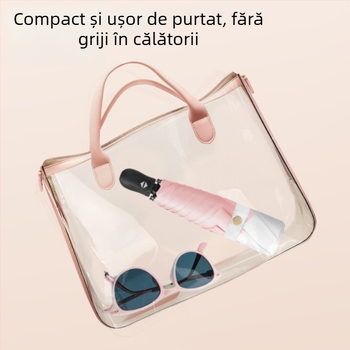 Umbrelă pliantă ultra-ușoară, deschidere automată, închidere semi-automată, cadru din aliaj cu 6 brațe, ax din oțel, țesătură 30D cu acoperire lipită