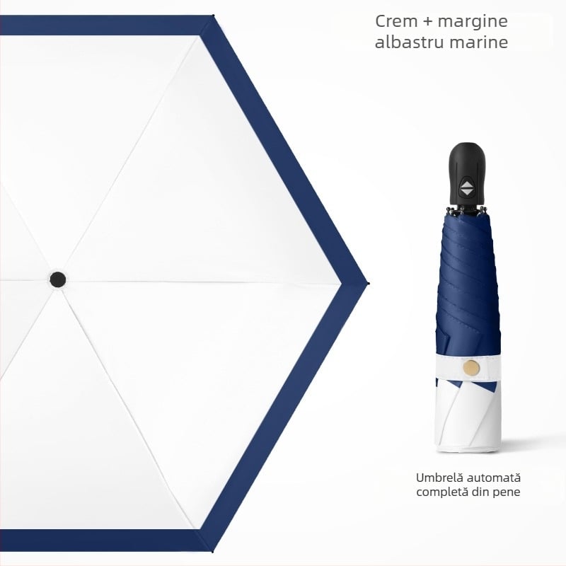 Umbrelă pliantă ultra-ușoară, deschidere automată, închidere semi-automată, cadru din aliaj cu 6 brațe, ax din oțel, țesătură 30D cu acoperire lipită