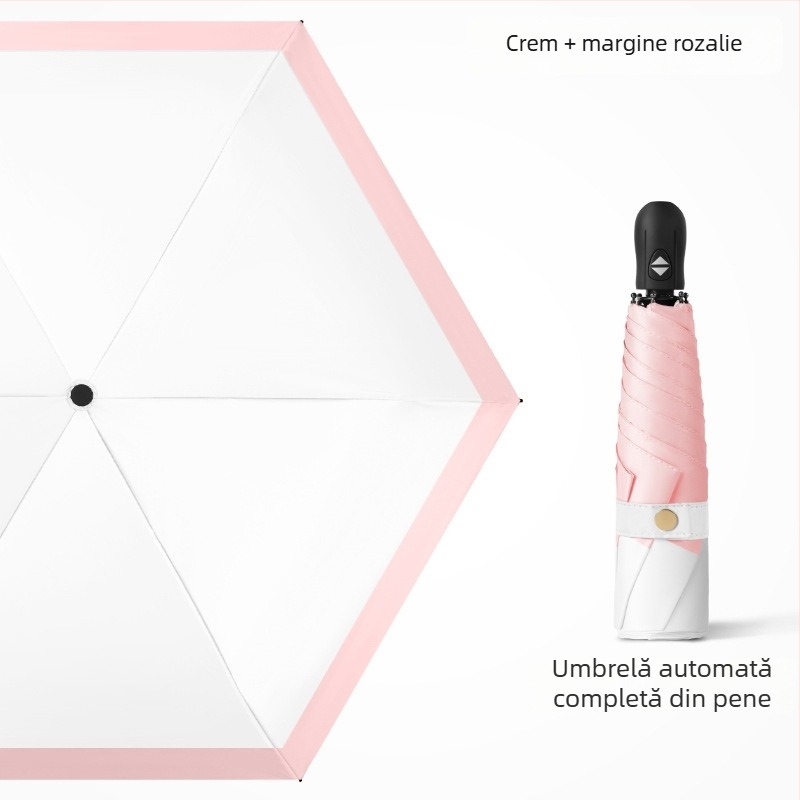 Umbrelă pliantă ultra-ușoară, deschidere automată, închidere semi-automată, cadru din aliaj cu 6 brațe, ax din oțel, țesătură 30D cu acoperire lipită