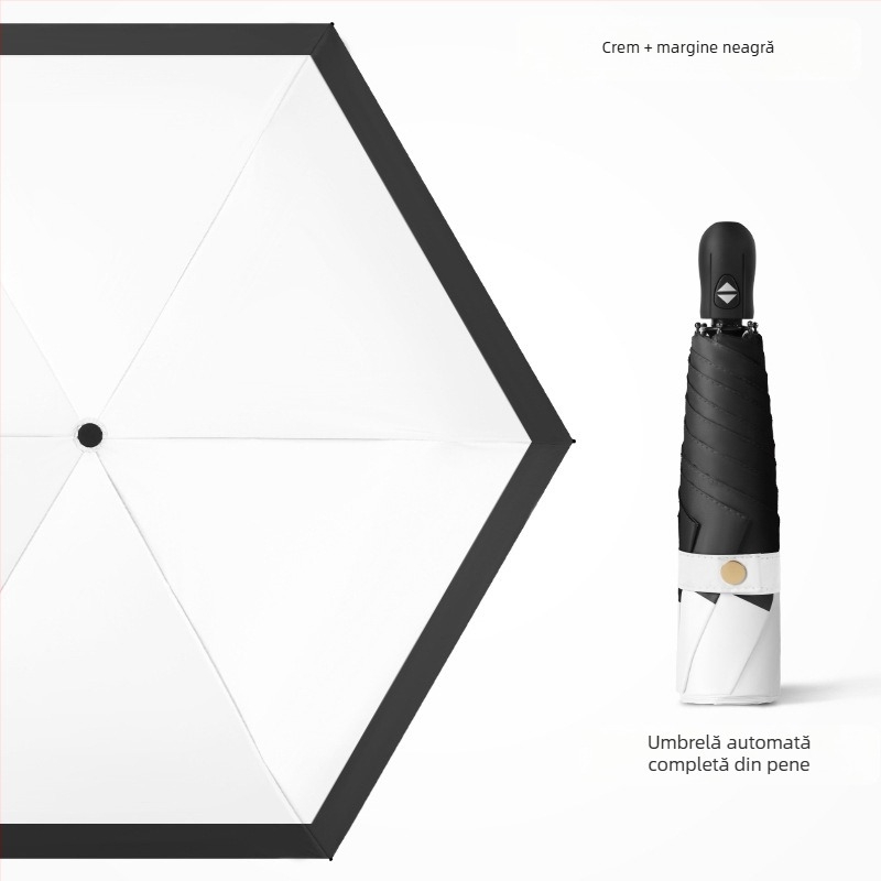 Umbrelă pliantă ultra-ușoară, deschidere automată, închidere semi-automată, cadru din aliaj cu 6 brațe, ax din oțel, țesătură 30D cu acoperire lipită
