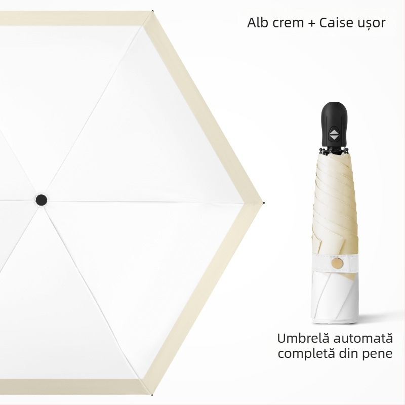 Umbrelă pliantă ultra-ușoară, deschidere automată, închidere semi-automată, cadru din aliaj cu 6 brațe, ax din oțel, țesătură 30D cu acoperire lipită