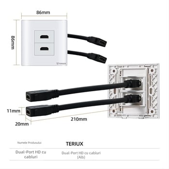 Priză HDMI Tip 86 pentru montaj în perete, 4K HDMI, port dual