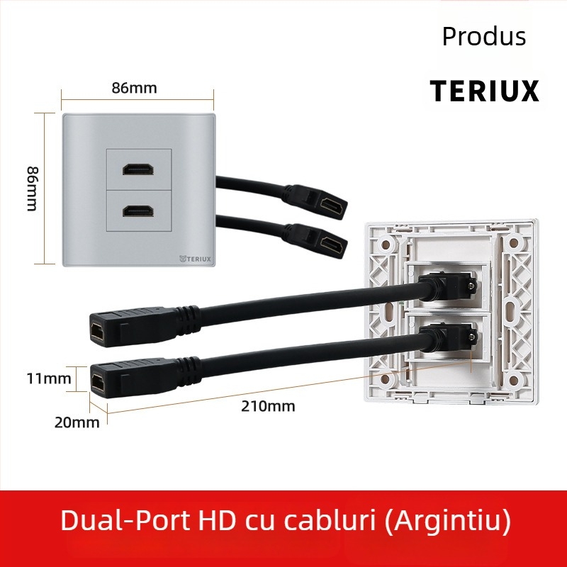 Priză HDMI Tip 86 pentru montaj în perete, 4K HDMI, port dual