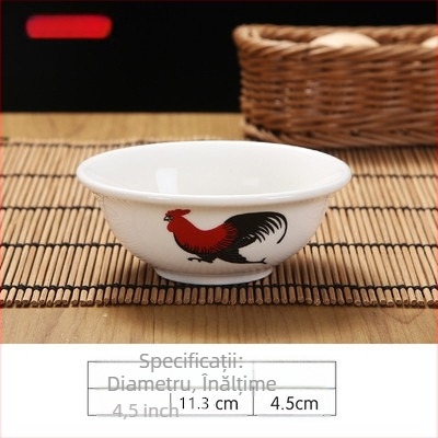 Bol de porțelan cu cocoș și model floral, formă rotundă, compatibil cu microunde, finisaj glazurat, calitate întâi