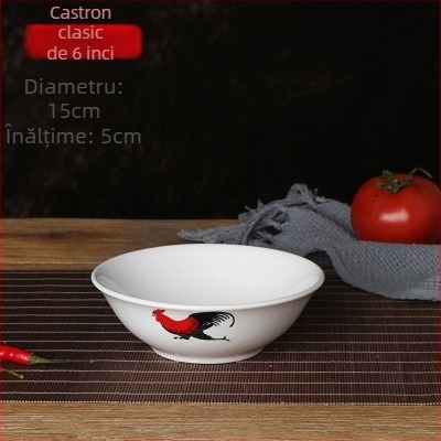 Bol de porțelan cu cocoș și model floral, formă rotundă, compatibil cu microunde, finisaj glazurat, calitate întâi