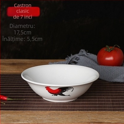 Bol de porțelan cu cocoș și model floral, formă rotundă, compatibil cu microunde, finisaj glazurat, calitate întâi