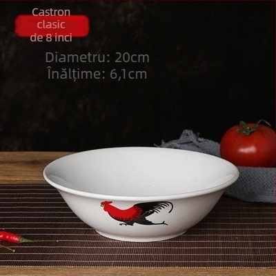 Bol de porțelan cu cocoș și model floral, formă rotundă, compatibil cu microunde, finisaj glazurat, calitate întâi