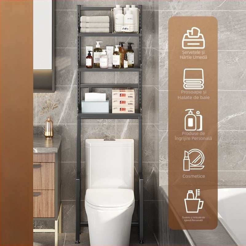 Longxia 0173-S012 Raft de baie cu 3 etaje, podea, pentru WC și mașină de spălat, încărcare 20 kg, finisaj vopsire la cuptor