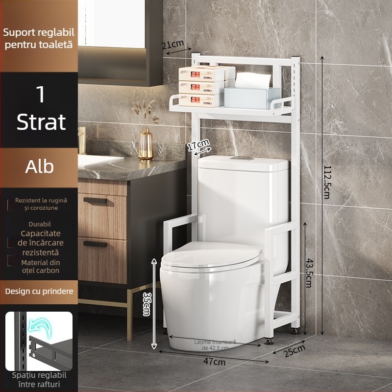 Longxia 0173-S012 Raft de baie cu 3 etaje, podea, pentru WC și mașină de spălat, încărcare 20 kg, finisaj vopsire la cuptor