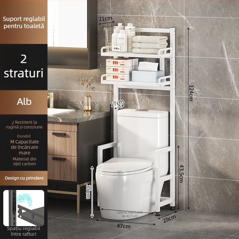 Longxia 0173-S012 Raft de baie cu 3 etaje, podea, pentru WC și mașină de spălat, încărcare 20 kg, finisaj vopsire la cuptor