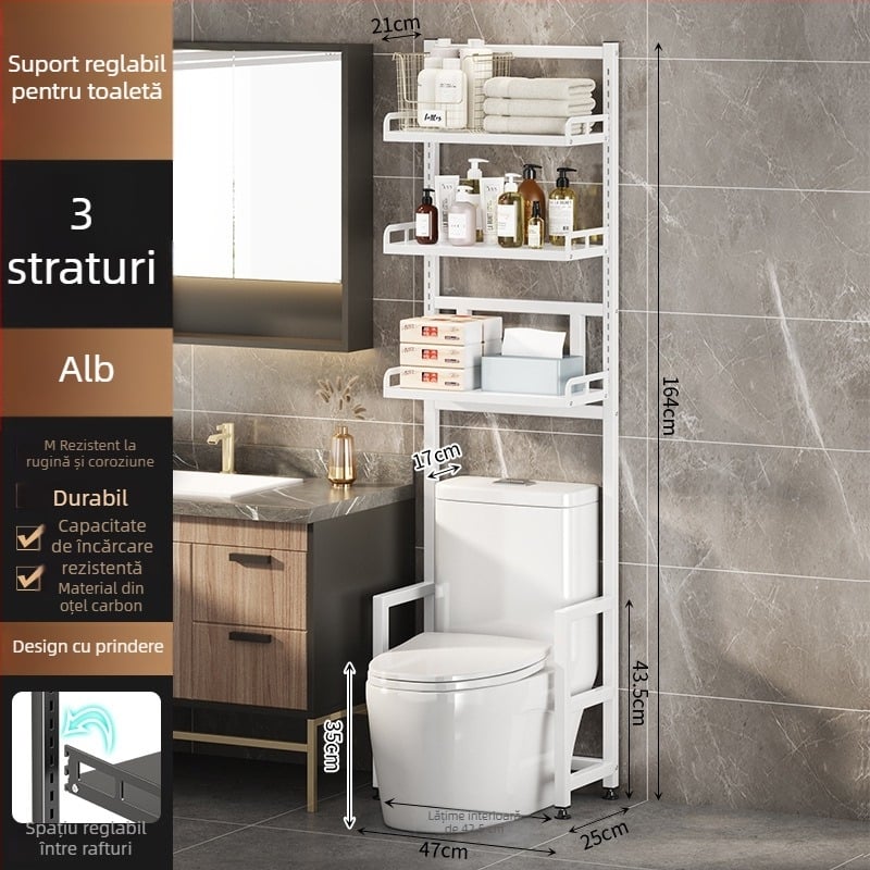 Longxia 0173-S012 Raft de baie cu 3 etaje, podea, pentru WC și mașină de spălat, încărcare 20 kg, finisaj vopsire la cuptor