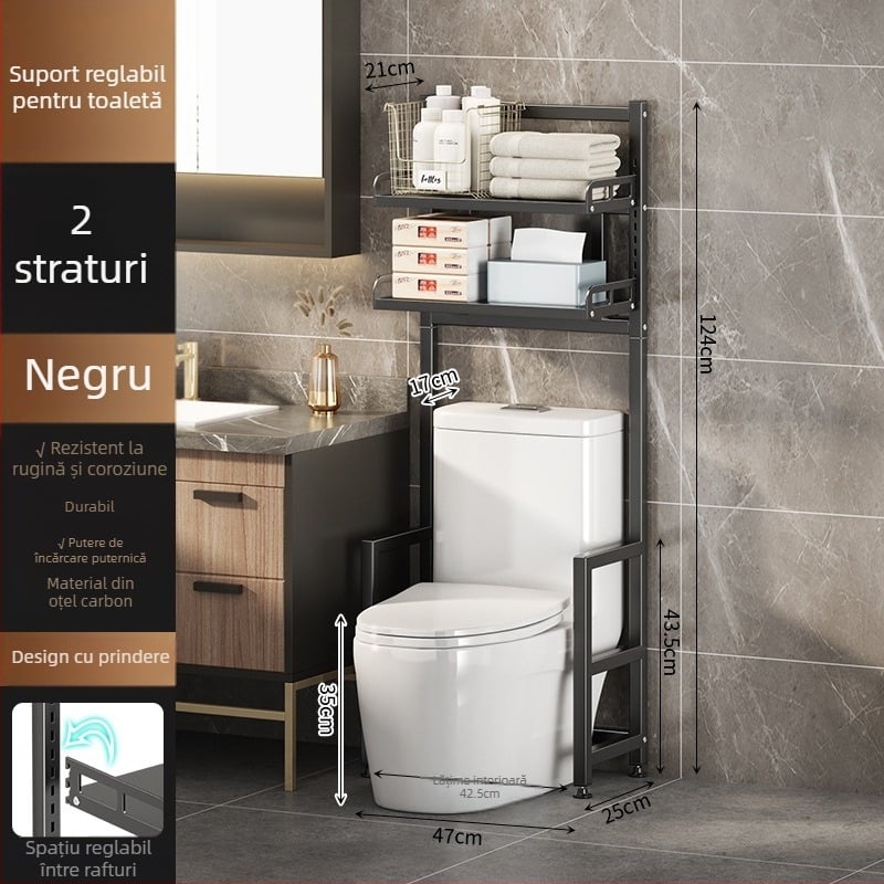 Longxia 0173-S012 Raft de baie cu 3 etaje, podea, pentru WC și mașină de spălat, încărcare 20 kg, finisaj vopsire la cuptor