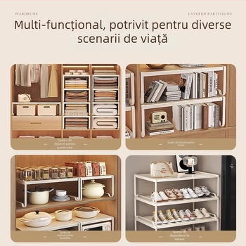 Raft de garderobă compartimentat pentru depozitare, din oțel-carbon, montaj fără găuri, stil modern minimalist, 1 nivel