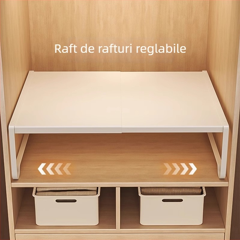 Raft de garderobă compartimentat pentru depozitare, din oțel-carbon, montaj fără găuri, stil modern minimalist, 1 nivel