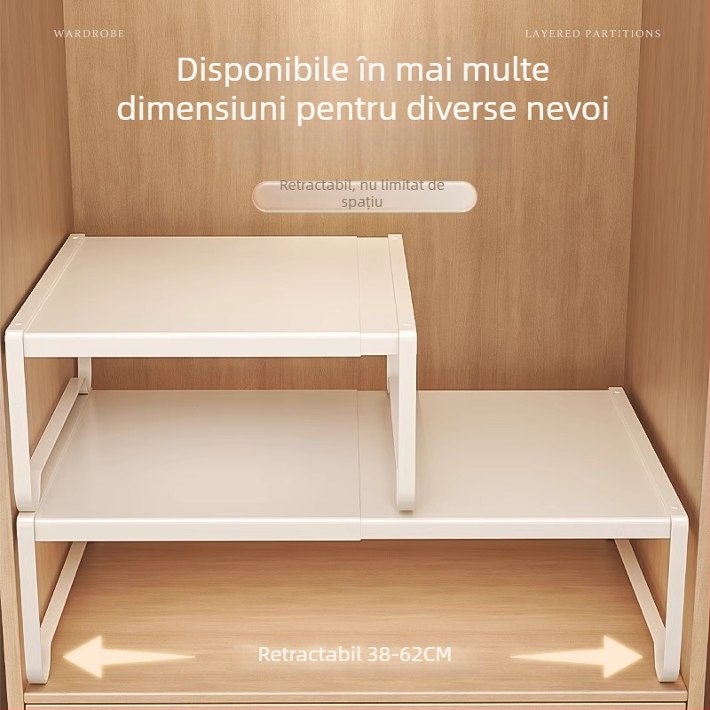 Raft de garderobă compartimentat pentru depozitare, din oțel-carbon, montaj fără găuri, stil modern minimalist, 1 nivel