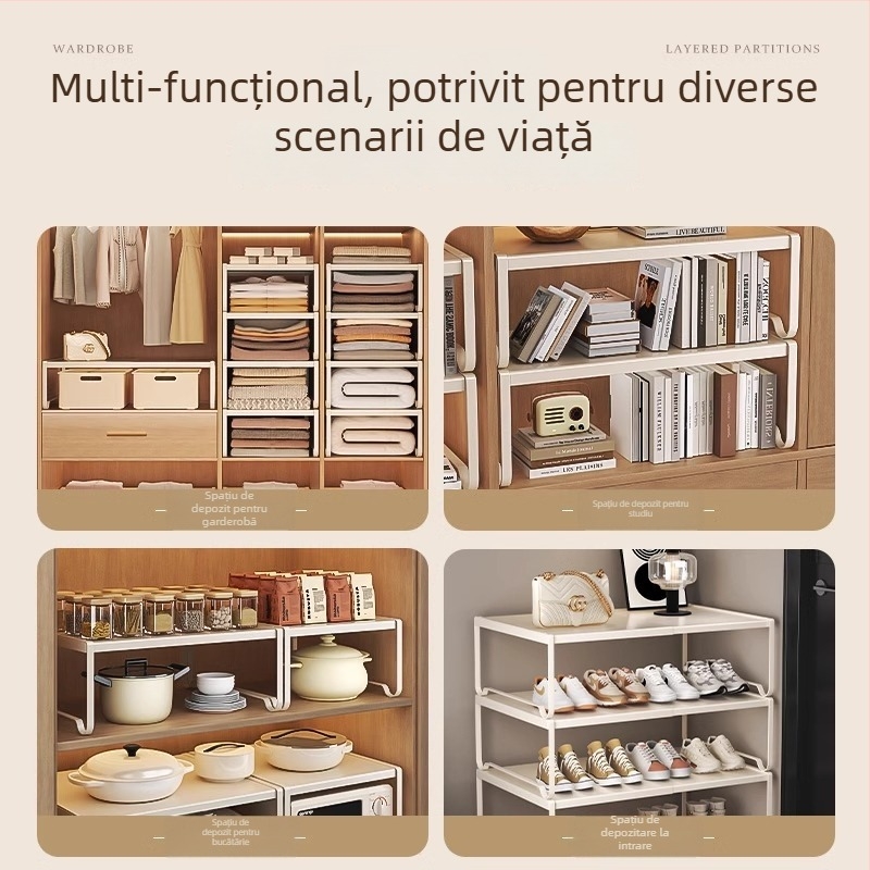 Raft de garderobă compartimentat pentru depozitare, din oțel-carbon, montaj fără găuri, stil modern minimalist, 1 nivel