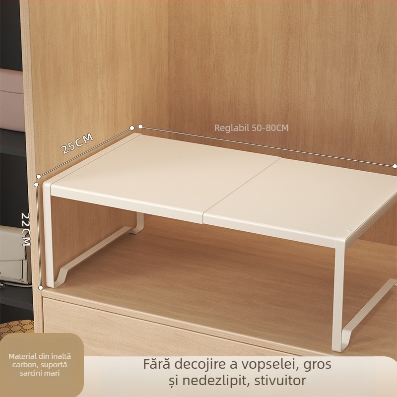 Raft de garderobă compartimentat pentru depozitare, din oțel-carbon, montaj fără găuri, stil modern minimalist, 1 nivel