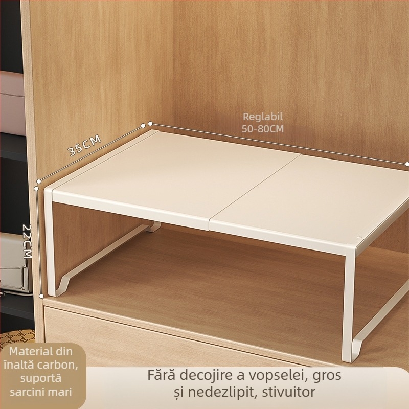 Raft de garderobă compartimentat pentru depozitare, din oțel-carbon, montaj fără găuri, stil modern minimalist, 1 nivel