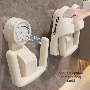 Raft pentru papuci de baie, cu ventuză, montat pe perete, din plastic, 1 nivel, stil modern minimalist pentru baie