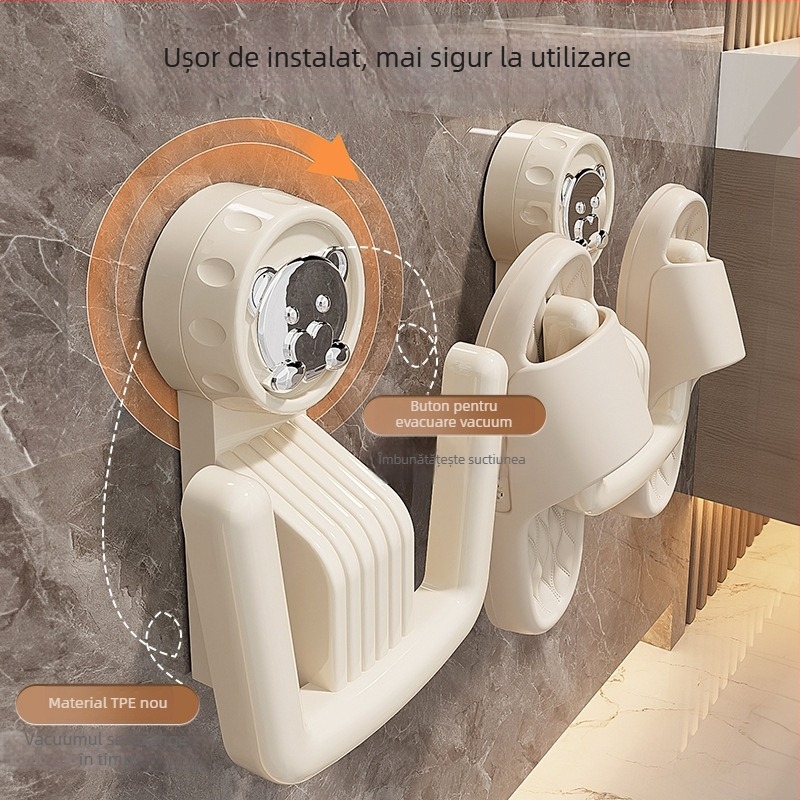 Raft pentru papuci de baie, cu ventuză, montat pe perete, din plastic, 1 nivel, stil modern minimalist pentru baie