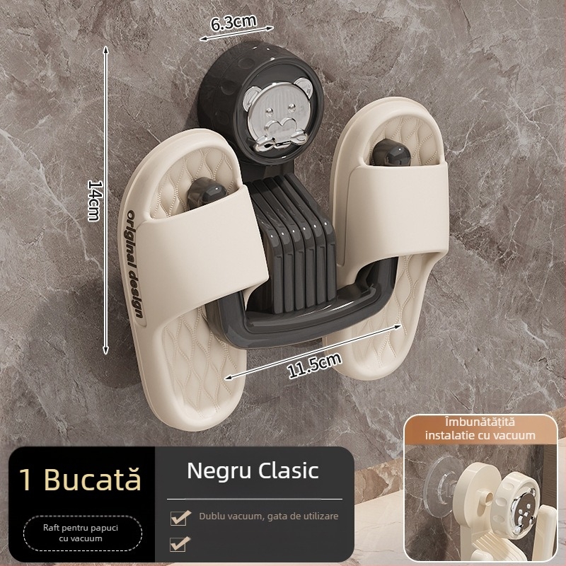 Raft pentru papuci de baie, cu ventuză, montat pe perete, din plastic, 1 nivel, stil modern minimalist pentru baie
