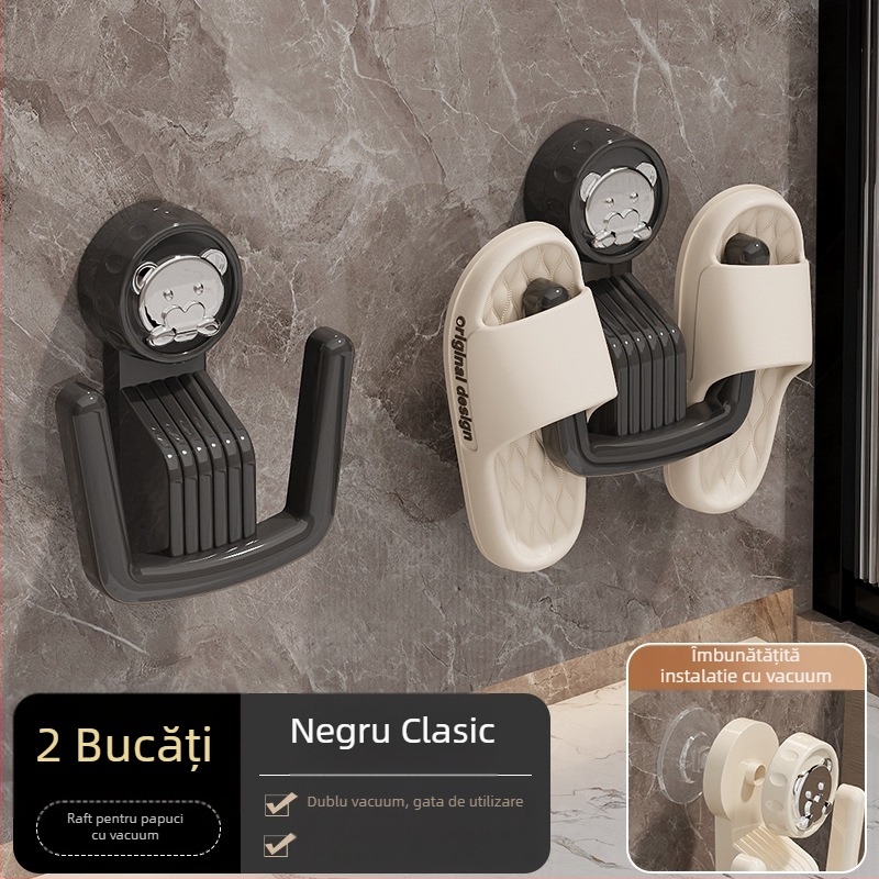 Raft pentru papuci de baie, cu ventuză, montat pe perete, din plastic, 1 nivel, stil modern minimalist pentru baie