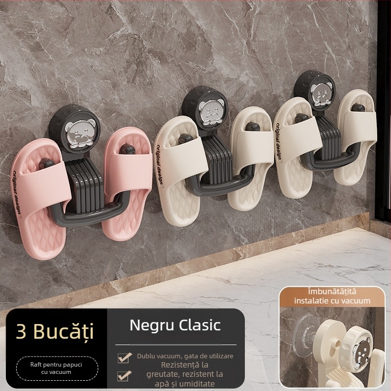 Raft pentru papuci de baie, cu ventuză, montat pe perete, din plastic, 1 nivel, stil modern minimalist pentru baie