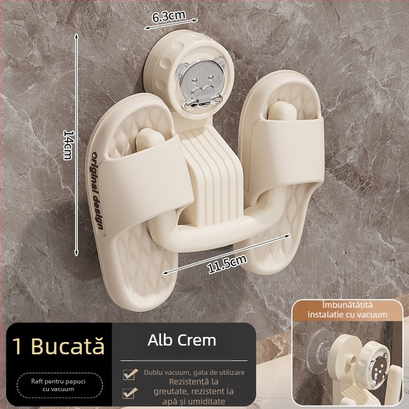 Raft pentru papuci de baie, cu ventuză, montat pe perete, din plastic, 1 nivel, stil modern minimalist pentru baie